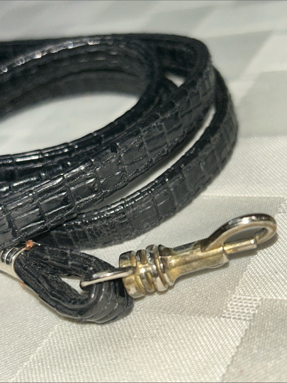 Black Croc-Embossed Crossbody Strap with Metal Clips